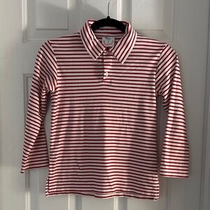 Shrimp and grits kids boys longsleeve red white stripe polo size 7/8